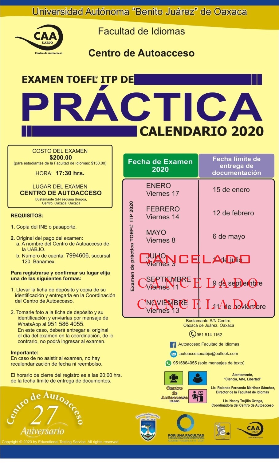 Calendario Toefl Practica y Diagnóstico